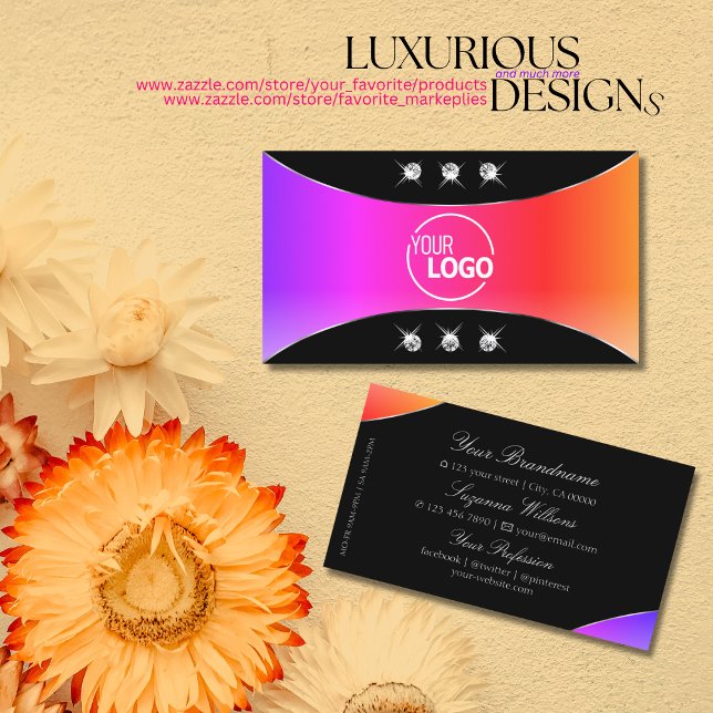 Colourful Black with Silver Decor Jewels and Logo Business Card (Creator Uploaded)