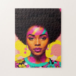 Colourful Black Woman Afro Pop Art Jigsaw Puzzle