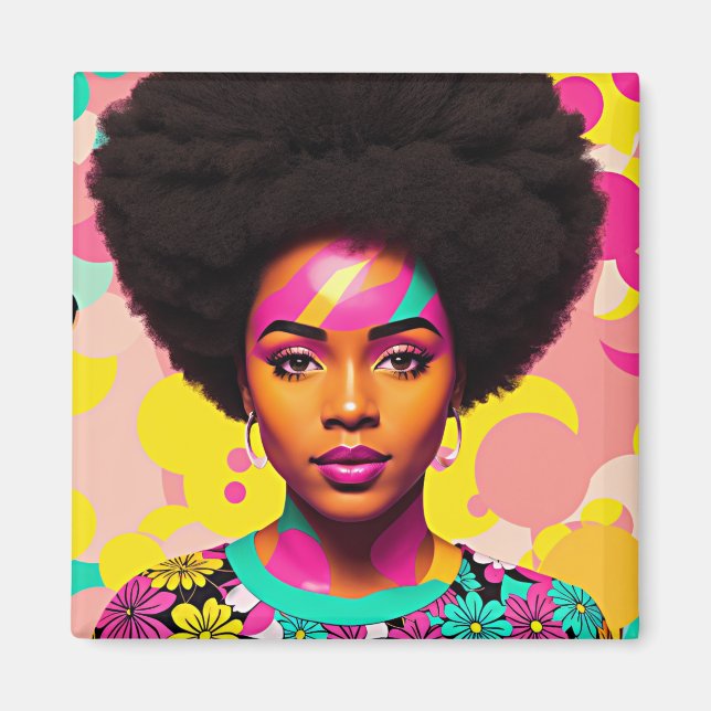 Colourful Black Woman Afro Pop Art Magnet (Front)