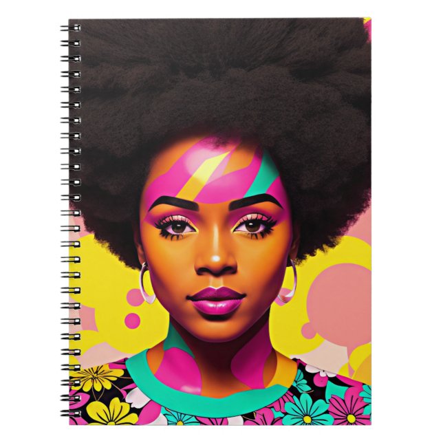 Colourful Black Woman Afro Pop Art Notebook (Front)