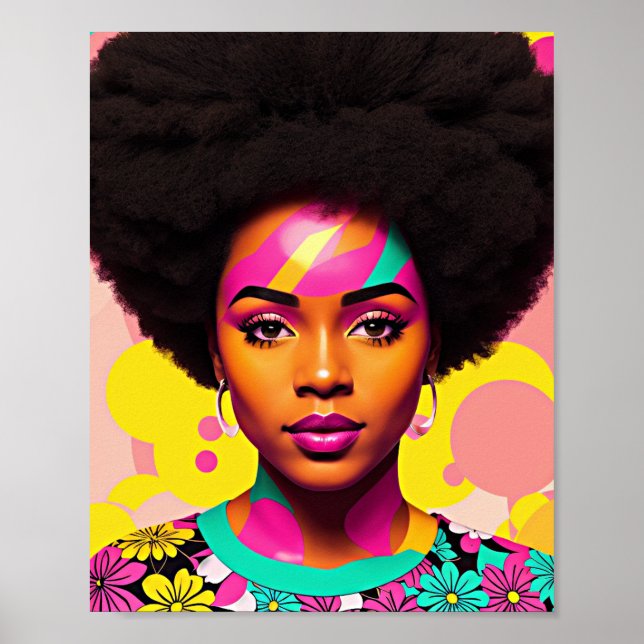 Colourful Black Woman Afro Pop Art Poster (Front)