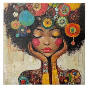 Colourful Black Woman Harmony Ceramic Tile