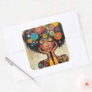 Colourful Black Woman Harmony Square Sticker