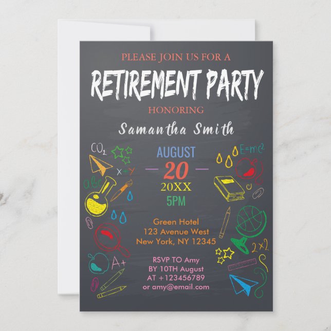 Colourful Blackboard Teachers Retirement Party Invitation (Front)