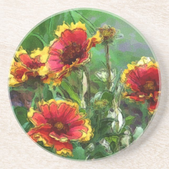 Colourful Blanket Flowers Photo Painting Coaster (Front)