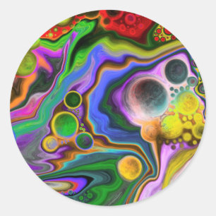 Colourful Blast Fluid Art Digital Pour Painting   Classic Round Sticker