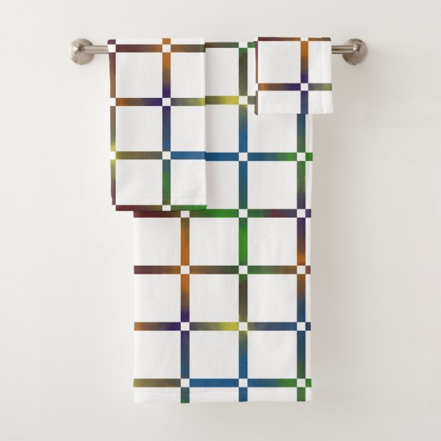 Colourful Blended Rainbow Grid with Negative Space Bath Towel Set (Insitu)