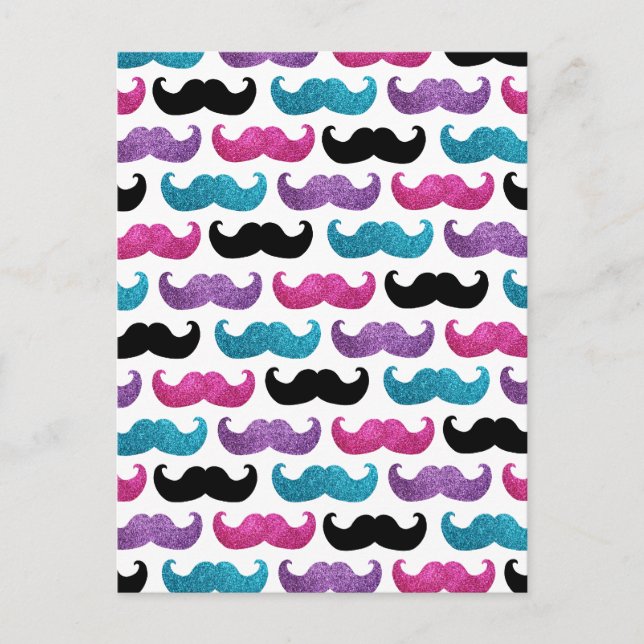 Colourful bling moustache pattern (Faux glitter) Postcard (Front)