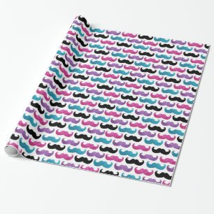 Colourful bling moustache pattern (Faux glitter) Wrapping Paper