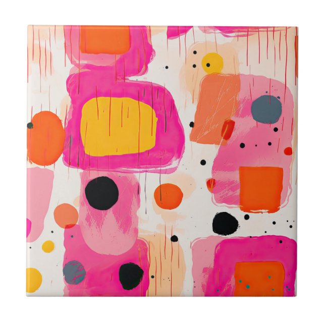 Colourful Blocks Abstract Pattern Bohemian Ceramic Tile (Front)