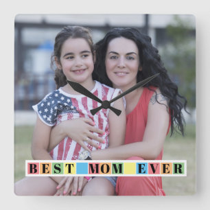 Colourful blocks Best MOM Ever photo Square Wall Clock