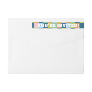 Colourful Blocks Chequerboard Party Invitation Wrap Around Label