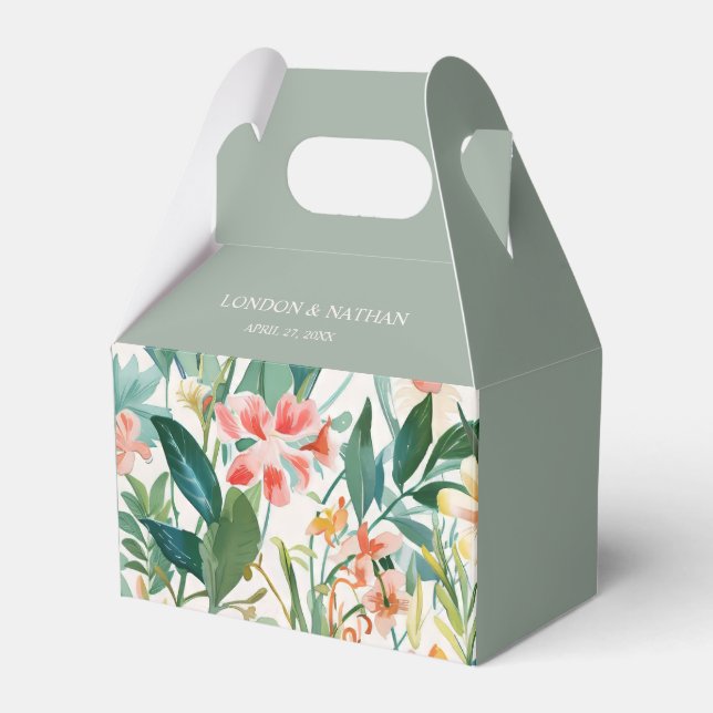 Colourful Blooming Floral Wedding  Favour Box (Front Side)