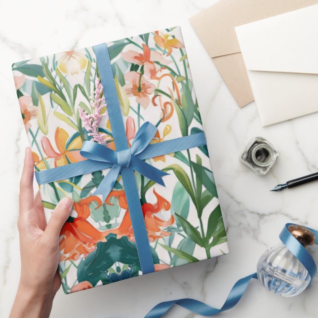 Colourful Blooming Floral Wedding  Wrapping Paper (Gifting)