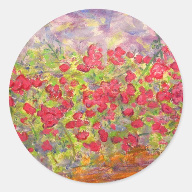 colourful blooming roses classic round sticker (Front)