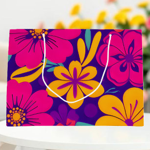 Colourful Blooms-Dopamine Style-Retro Flowers Large Gift Bag