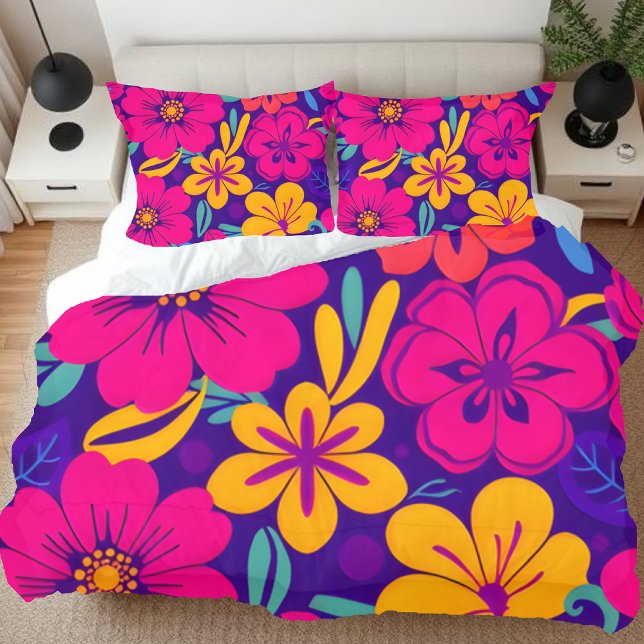 Colourful Blooms-Dopamine Style-Retro Flowers Pillowcase (Colorful Blooms-Dopamine Style Pillow Case)