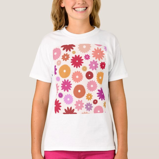 Colourful Blooms Large Pattern T-Shirt (Front)