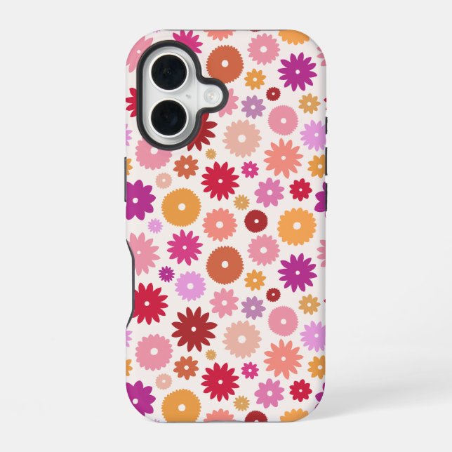 Colourful Blooms Repeat Pattern iPhone 16 Case (Back)
