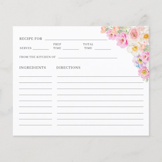 Colourful Blossom Floral Bridal Shower Recipe (Front)