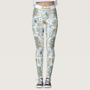 Colourful blossom floral pattern personalised name leggings