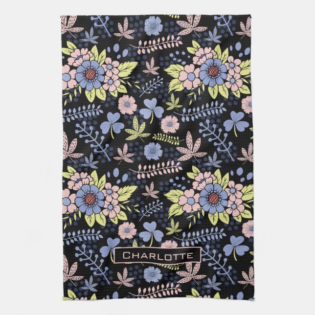 Colourful blossom floral seamless pattern with nam tea towel (Vertical)