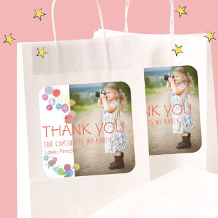 Colourful Blots Kids Photo Thank you Birthday Part Square Sticker