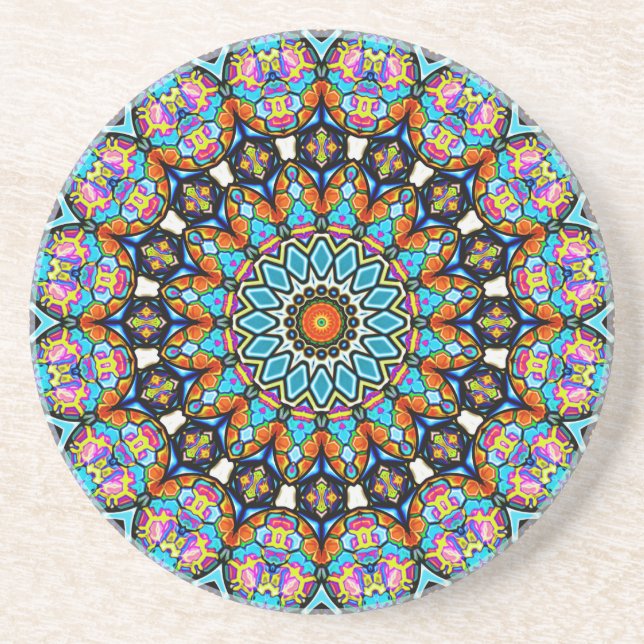 Colourful Blown Glass Balls Mandala Coaster (Front)