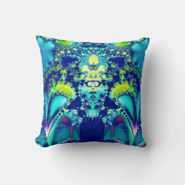 Colourful Blue Abstract Fractal  Cushion (Front)