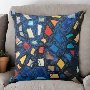 Colourful blue abstract print embroidery geometric cushion