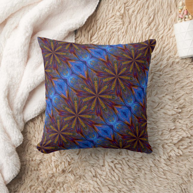 Colourful Blue And Brown Abstract Pattern Cushion (Blanket)