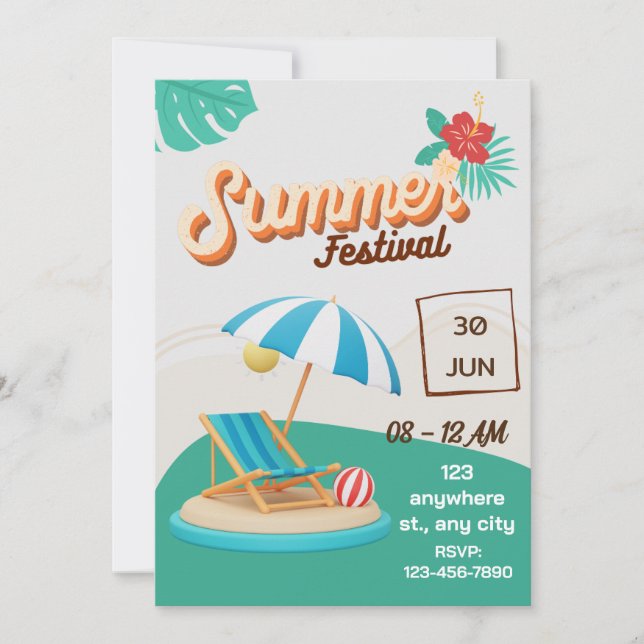 Colourful Blue and Brown Summer Beach Party Poster Invitation (Front)