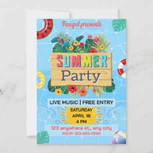 Colourful Blue and Brown Summer Beach Party Poster Invitation