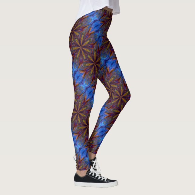 Colourful Blue and Gold Abstract Pattern Leggings (Right)