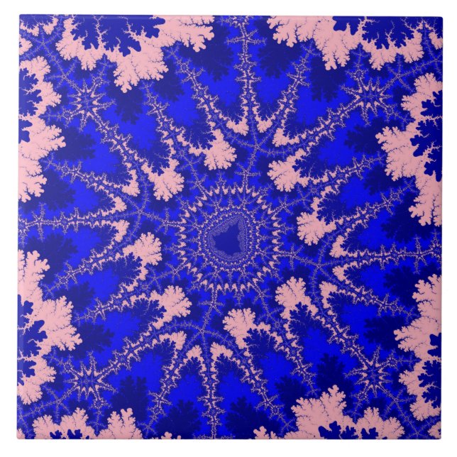 Colourful Blue and Light Pink Fractal Ceramic Tile (Front)