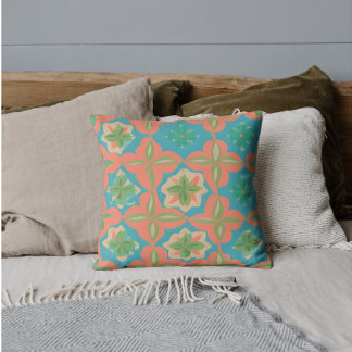 Colourful Blue and Orange Kaleidoscopic Pattern Cushion