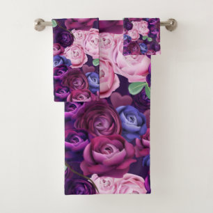 Colourful Blue And Violet Roses Bath Towel Set
