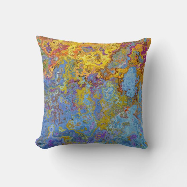 Colourful Blue and Yellow Abstract Throw Pillow (Front)