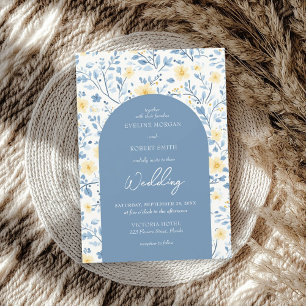 Colourful blue and yellow cottage flowers arch invitation