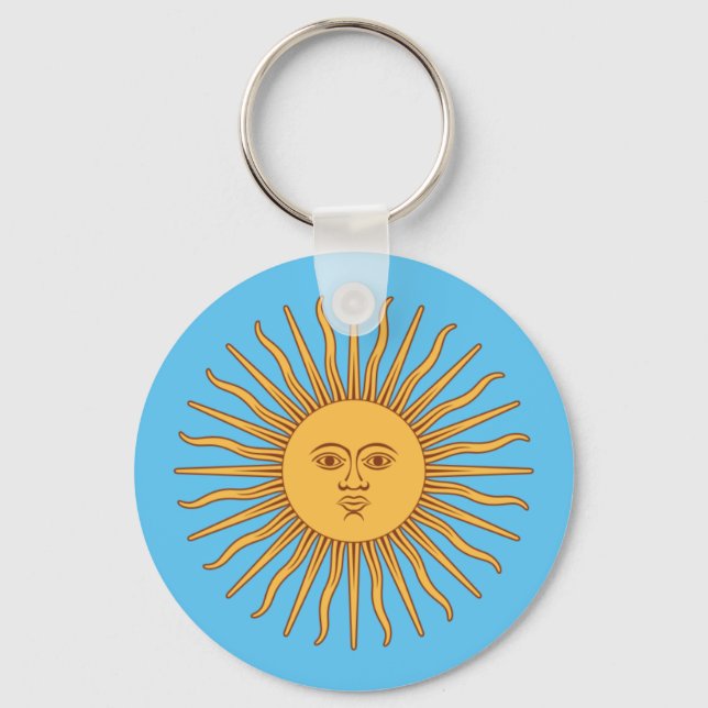 Colourful Blue and Yellow Smiling Sun of May Key Ring (Front)