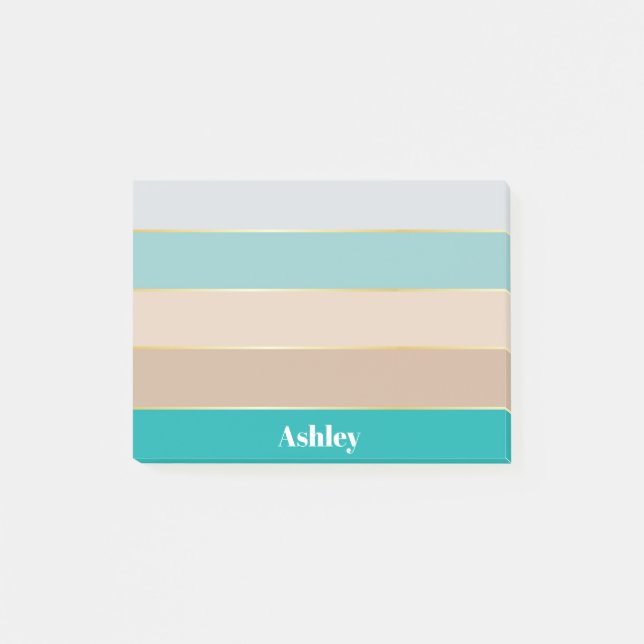 Colourful Blue Beige Personalised Colour Stripes Post-it Notes (Front)