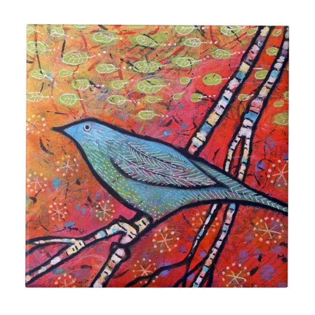 Colourful blue bird ceramic tile (Front)