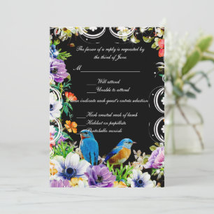 Colourful Blue Birds And Botanical Floral Response Invitation