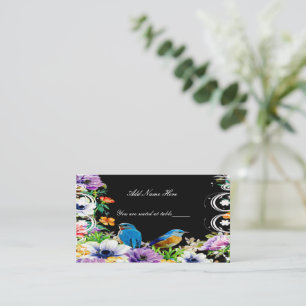 Colourful Blue Birds And Botanical Floral Table Place Card