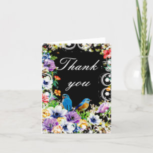 Colourful Blue Birds And Botanical Floral Thank Yo You Card