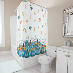 Colourful Blue Fall Pumpkins White Shower Curtain