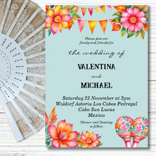 Colourful Blue Floral Fiesta Mexican Wedding Invitation