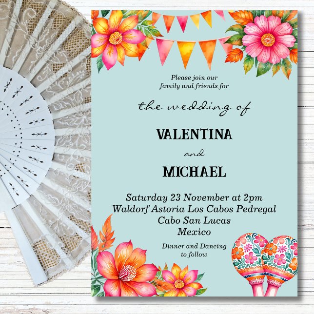 Colourful Blue Floral Fiesta Mexican Wedding Invitation (Creator Uploaded)