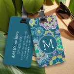 Colourful Blue Floral Pattern Custom Monogram Luggage Tag<br><div class="desc">Purple,  Teal and Lime Green - A fun and graphic flower design in fresh,  cheerful colours. If you need to adjust the monograms,  click on the customise it button and make changes.</div>
