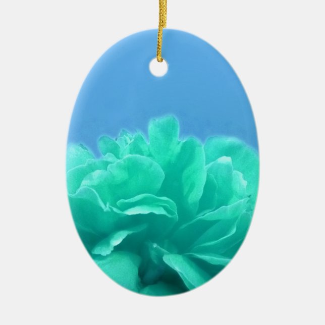 Colourful Blue Green Floral Ceramic Ornament (Front)